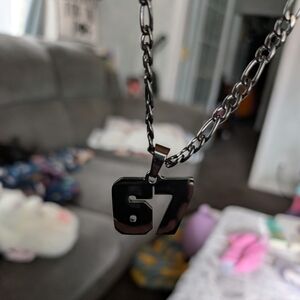 Black Stainless Steel '67' Pendant Necklace -